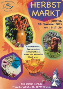 Herbstmarkt am Samstag, 8. November 2025, von 12 bis 17 Uhr: Kunsthandwerk, Geschenkideen, Mitmachaktionen, Süßes und Herzhaftes, Musik und vieles mehr